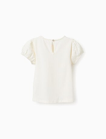 T-shirt avec Manches en Broderie Anglaise