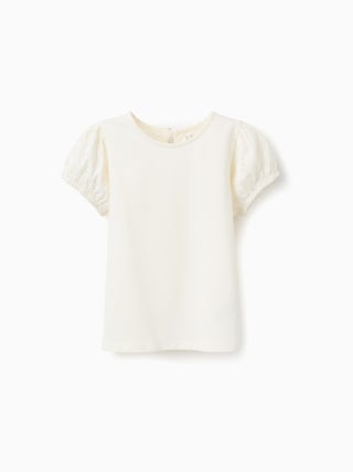 T-shirt avec Manches en Broderie Anglaise
