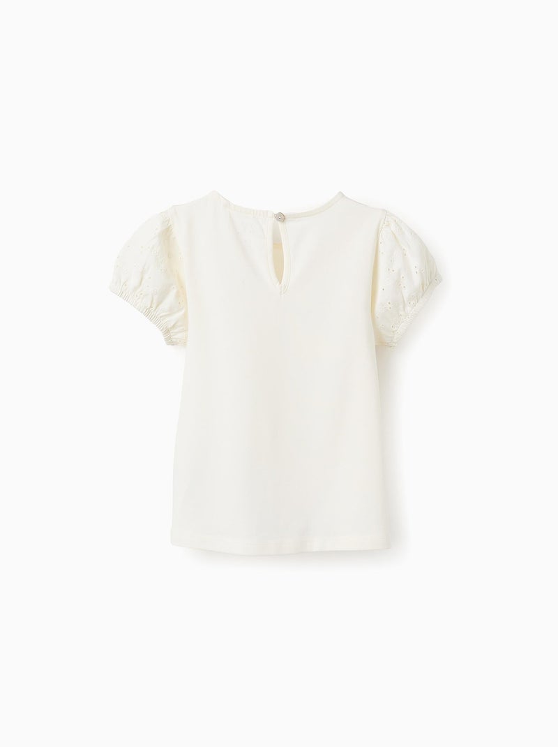 T-shirt avec Manches en Broderie Anglaise Blanc - Kiabi