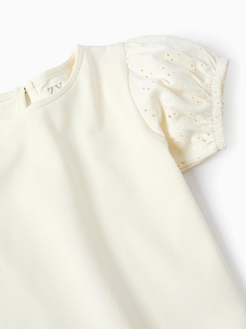 T-shirt avec Manches en Broderie Anglaise Blanc - Kiabi