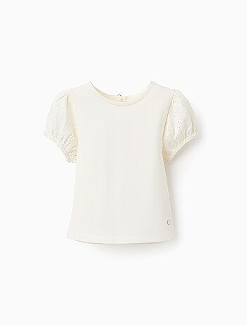 T-shirt avec Manches en Broderie Anglaise
