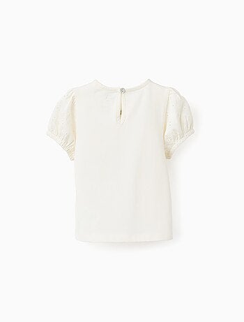 T-shirt avec Manches en Broderie Anglaise