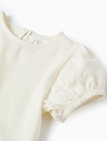 T-shirt avec Manches en Broderie Anglaise