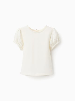 T-shirt avec Manches en Broderie Anglaise