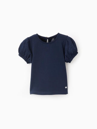 T-shirt avec Manches en Broderie Anglaise