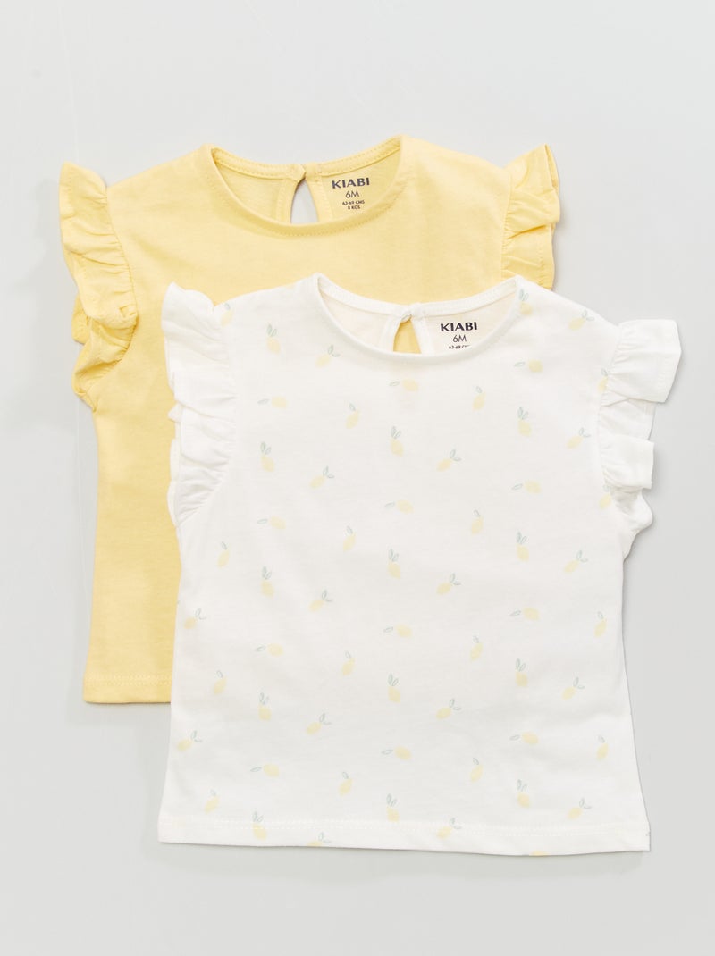 T-shirt avec manches volantées - 2 pièces Jaune/blanc - Kiabi