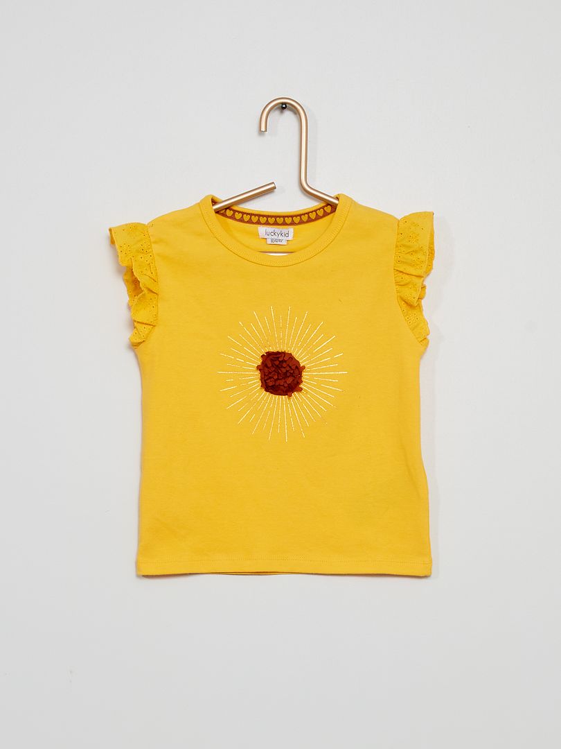 T-shirt avec manches volantées jaune - Kiabi