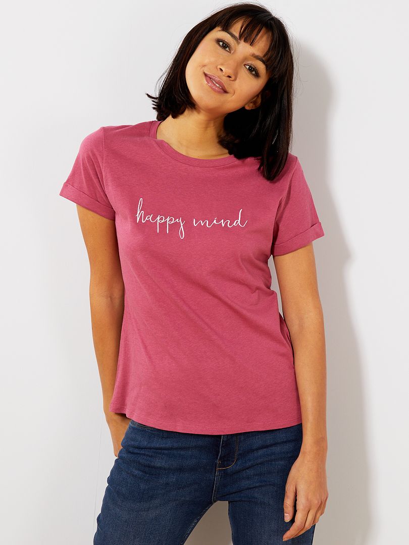 T-shirt avec message en coton bio rose - Kiabi