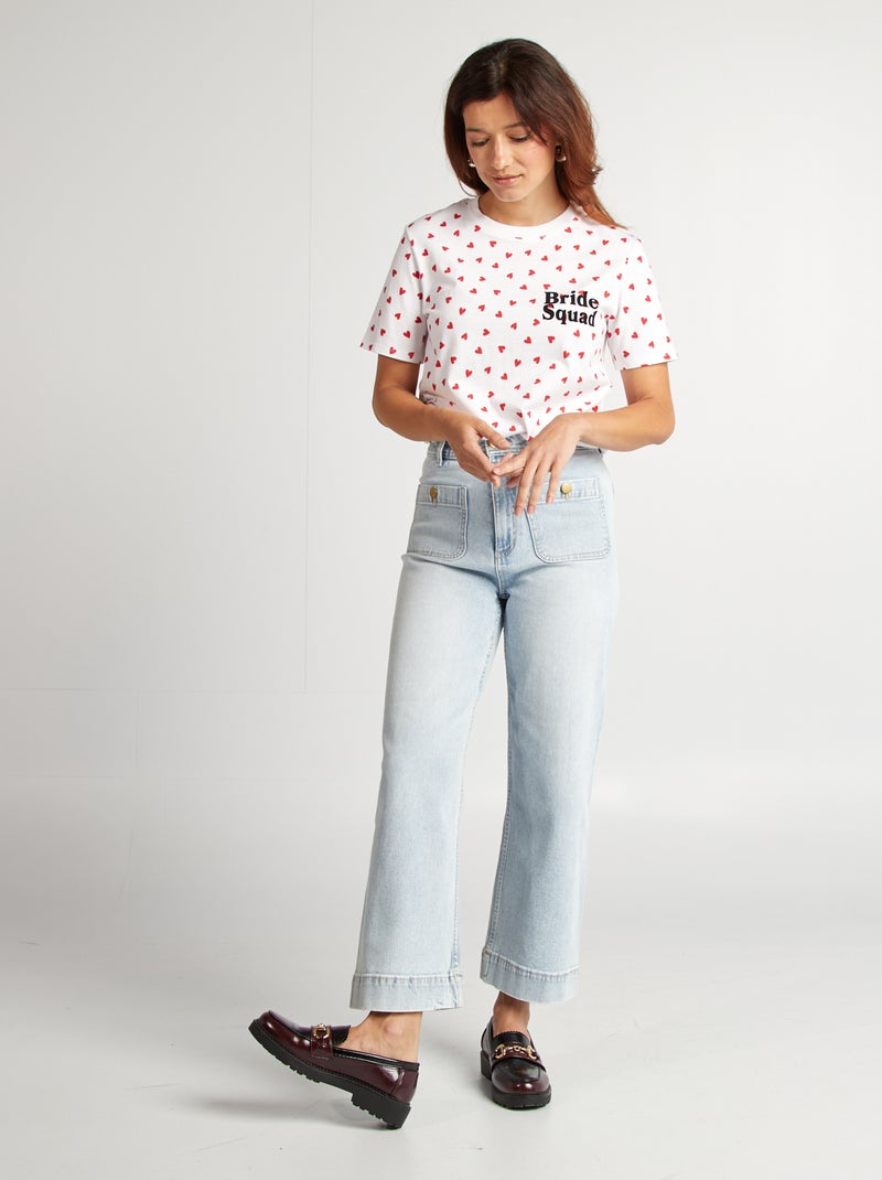 T-shirt avec message EVJF Blanc cœurs - Kiabi