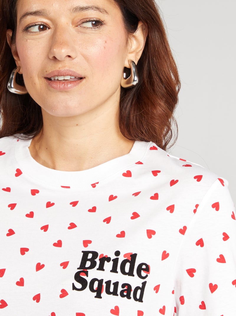 T-shirt avec message EVJF Blanc cœurs - Kiabi