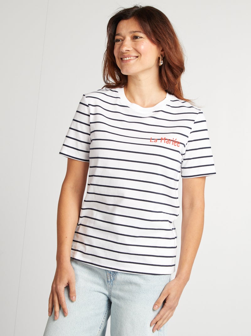 T-shirt avec message EVJF Blanc rayé - Kiabi