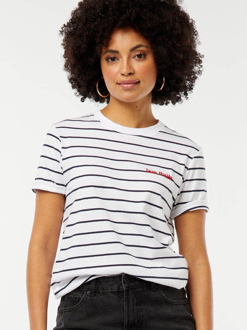 T-shirt avec message EVJF Blanc rayé - Kiabi