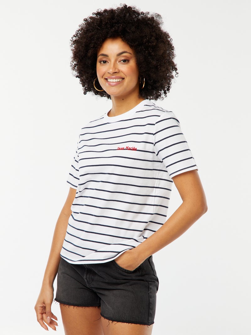 T-shirt avec message EVJF Blanc rayé - Kiabi