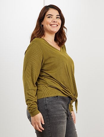 Grande taille femme - T-shirt avec nœud sous ventre - Kiabi