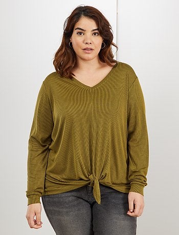 Grande taille femme - T-shirt avec nœud sous ventre - Kiabi