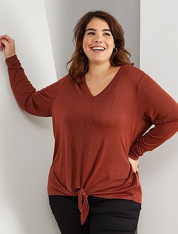 Grande taille femme - T-shirt avec nœud sous ventre - Kiabi