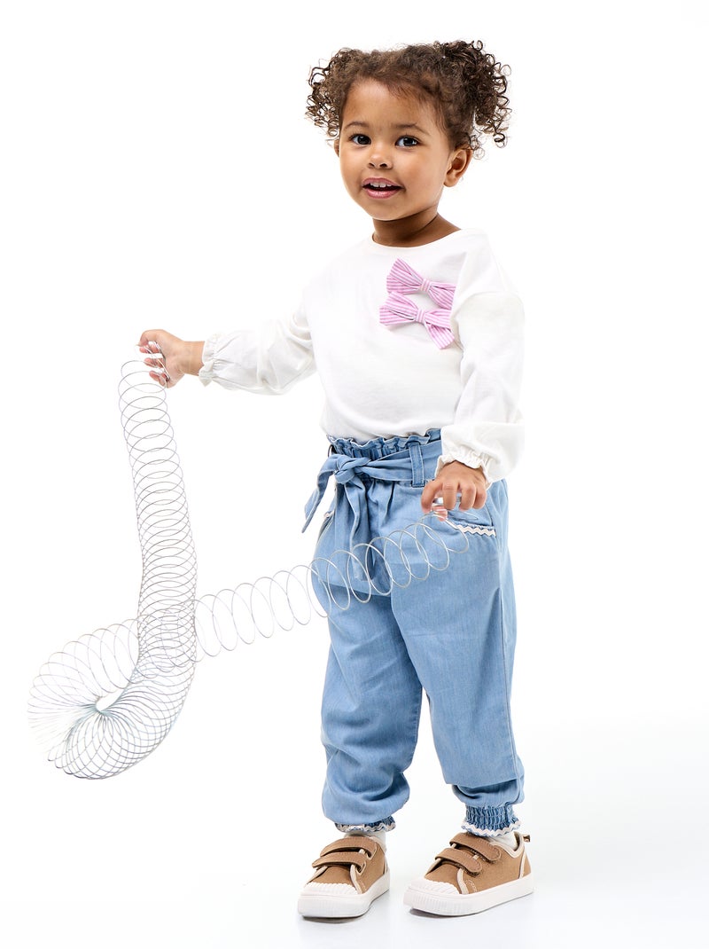 T-shirt avec nœuds décoratifs manches longues Blanc - Kiabi