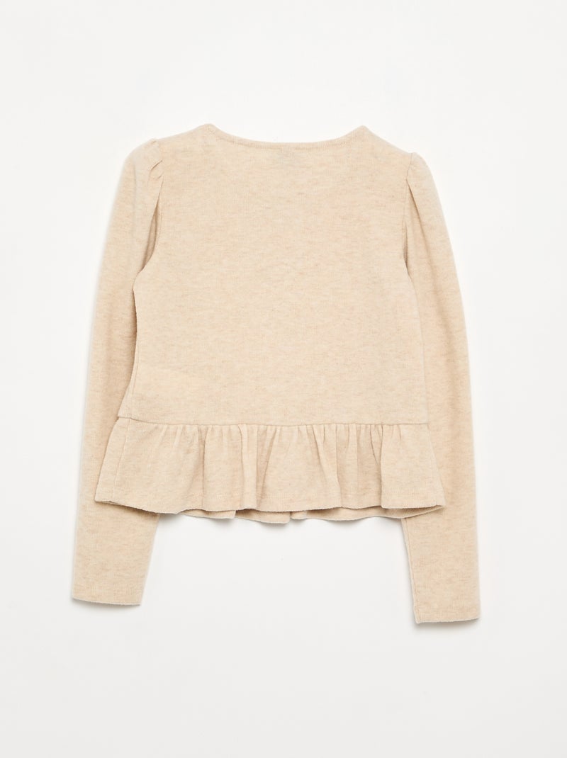 T-shirt avec nœuds et volant à la taille Beige - Kiabi
