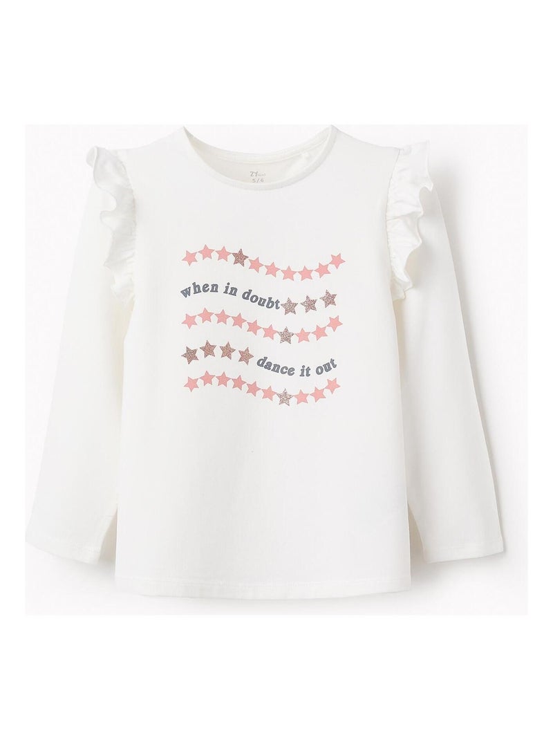 T-shirt avec paillettes et volants DANCE ROOM Blanc - Kiabi