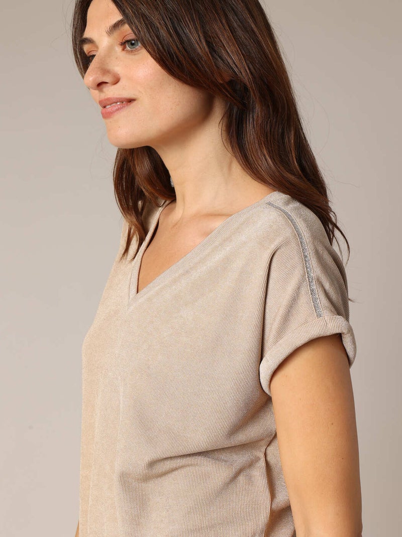T-shirt avec passepoil fantaisie 'Deeluxe' Beige - Kiabi