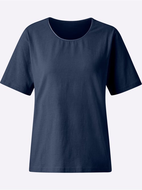 T shirt avec passepoil satin brillant col rond et manches courtes - Taille standard - Witt - Kiabi