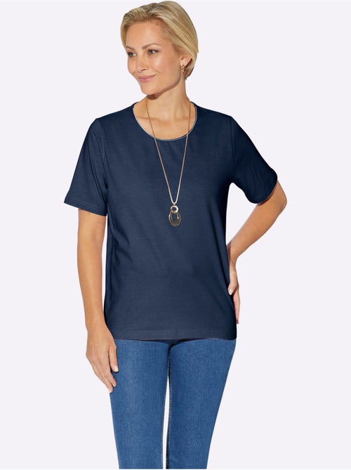 T shirt avec passepoil satin brillant col rond et manches courtes - Taille standard - Witt - Kiabi