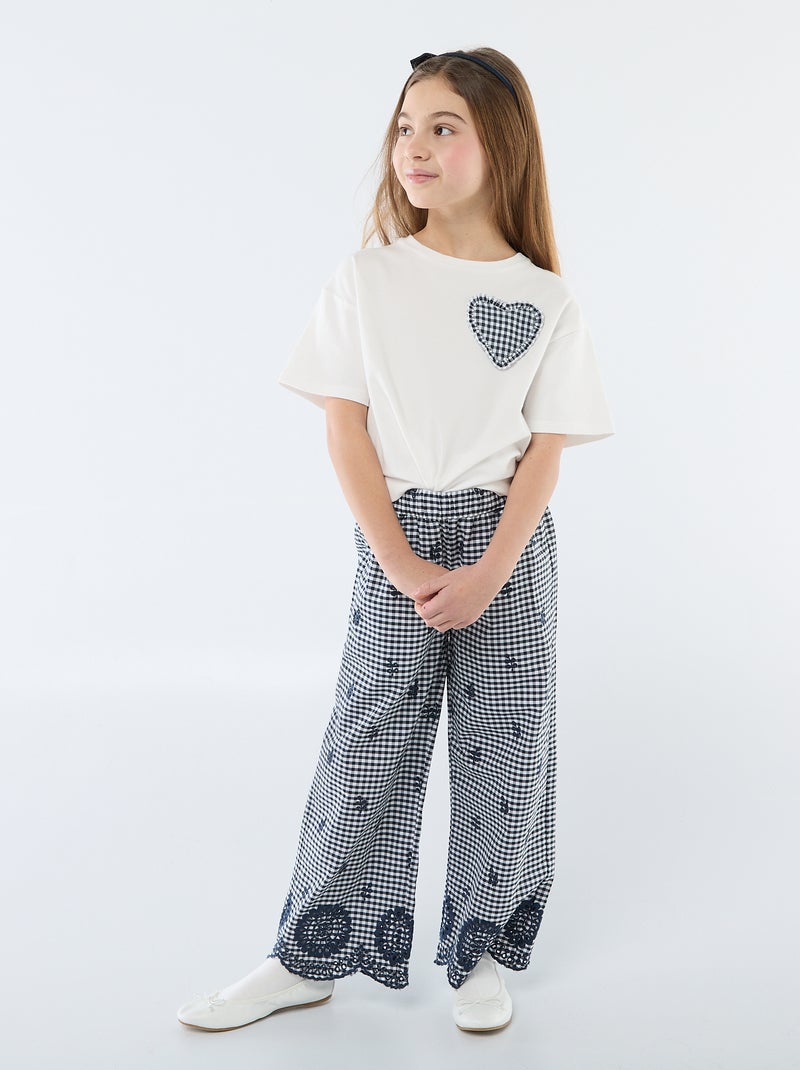 T-shirt avec patch vichy Blanc - Kiabi