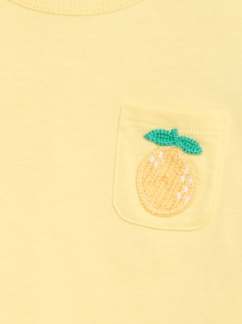 T-shirt avec poche fantaisie et broderie Jaune - Kiabi