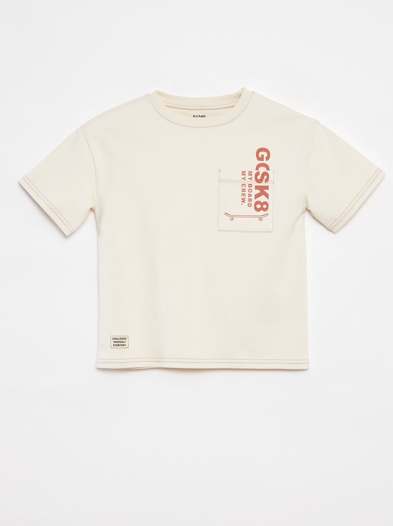 T-shirt avec poche imprimée BLANC - Kiabi