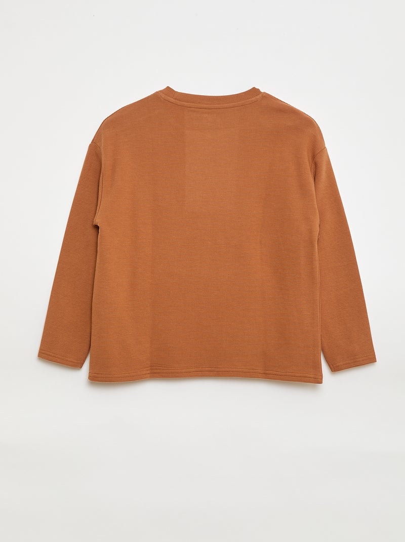 T-shirt avec poche kangourou en maille Ottoman Marron - Kiabi