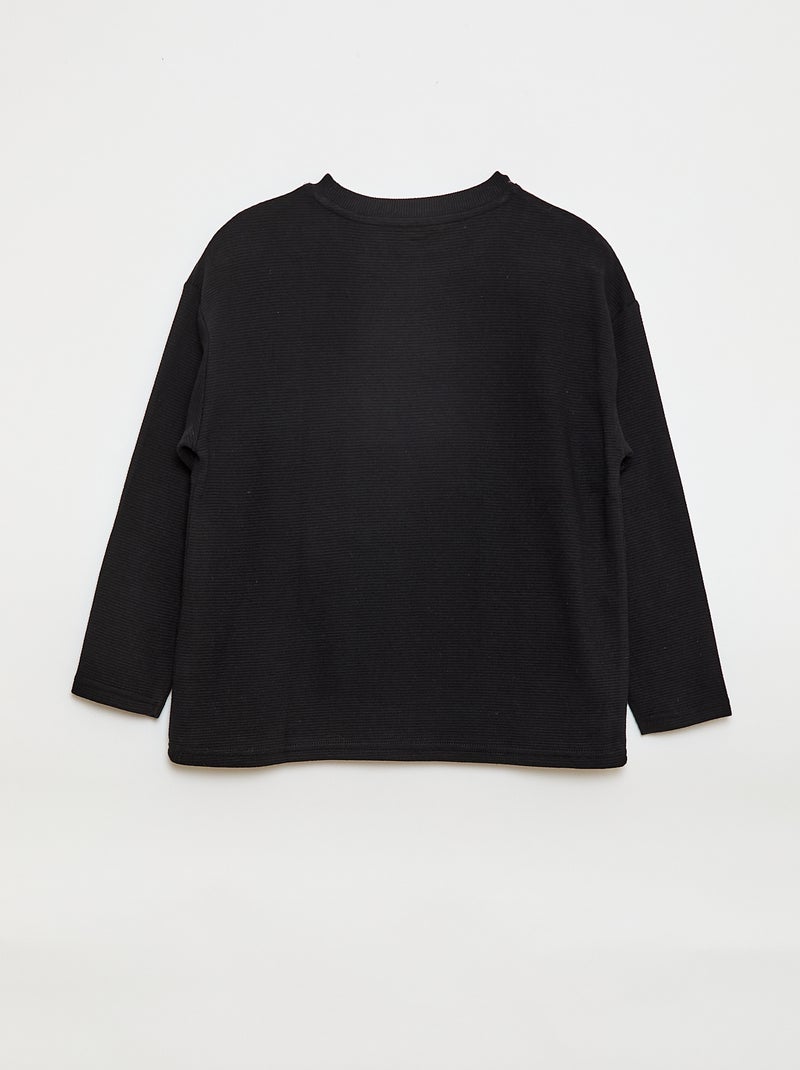 T-shirt avec poche kangourou en maille Ottoman Noir - Kiabi