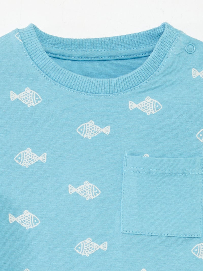 T-shirt avec poche poitrine BLEU - Kiabi