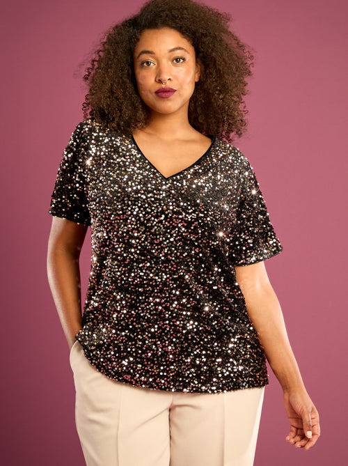 T-shirt avec sequins all-over manches courtes - Kiabi