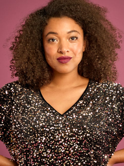 T-shirt avec sequins all-over manches courtes - Kiabi