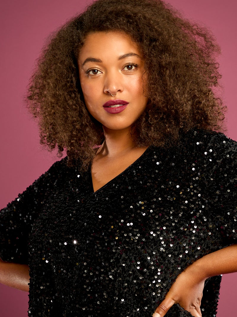 T-shirt avec sequins all-over manches courtes Noir - Kiabi