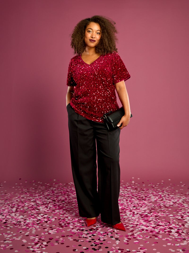 T-shirt avec sequins all-over manches courtes Rouge - Kiabi