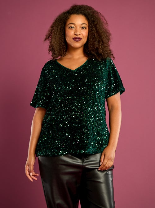 T-shirt avec sequins all-over manches courtes - Kiabi