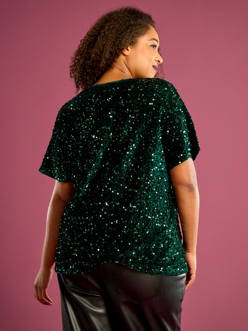 T-shirt avec sequins all-over manches courtes Vert - Kiabi