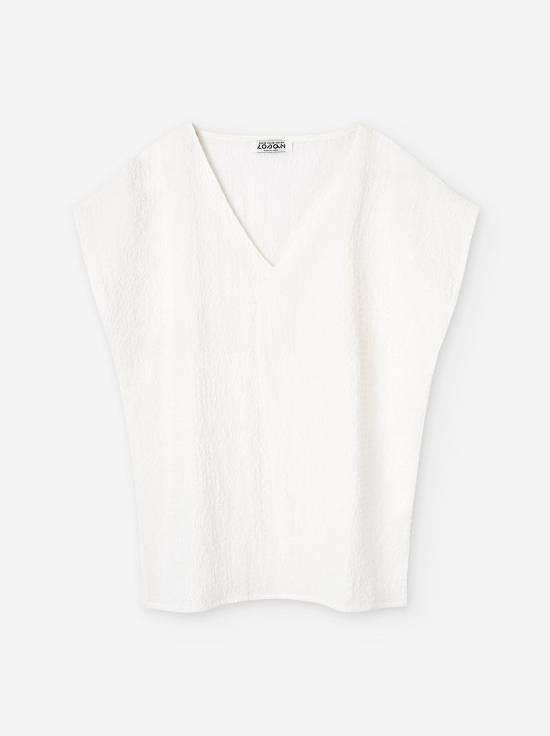 T-Shirt avec Texture et encolure en V Blanc - Kiabi
