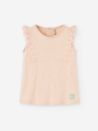 T-Shirt avec Volants en Broderie Anglaise