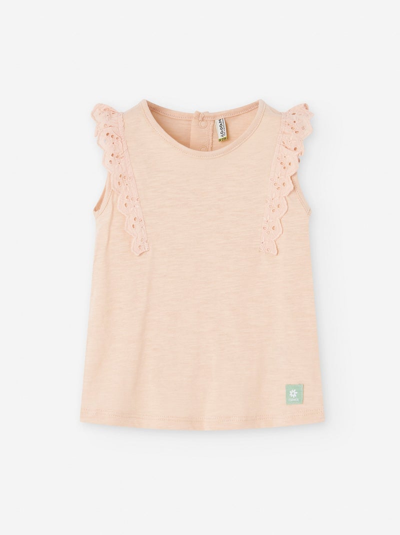 T-Shirt avec Volants en Broderie Anglaise Rose clair - Kiabi