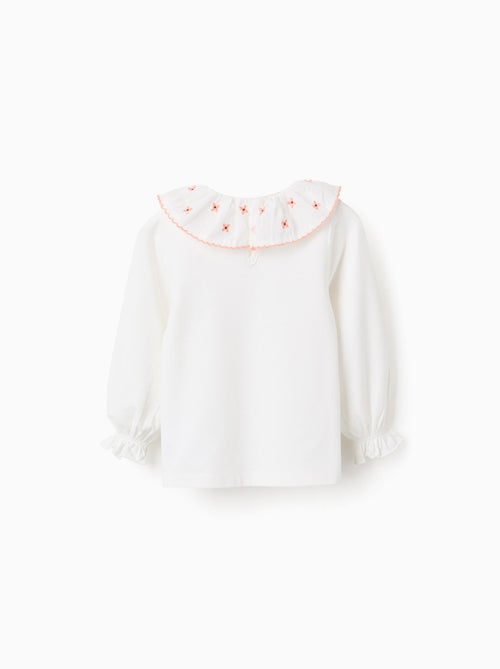 T-Shirt avec Volants et Broderie de Fleurs - Kiabi