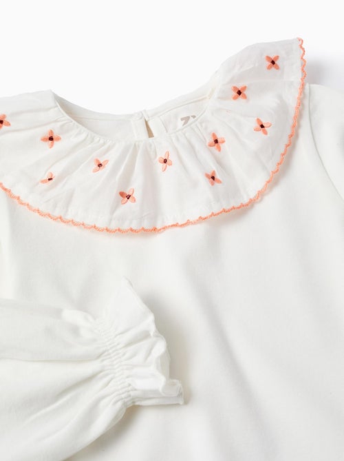 T-Shirt avec Volants et Broderie de Fleurs - Kiabi