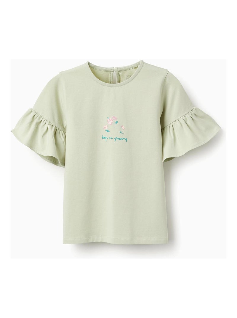 T-shirt avec volants et imprimés FIELD DAYS Vert clair - Kiabi