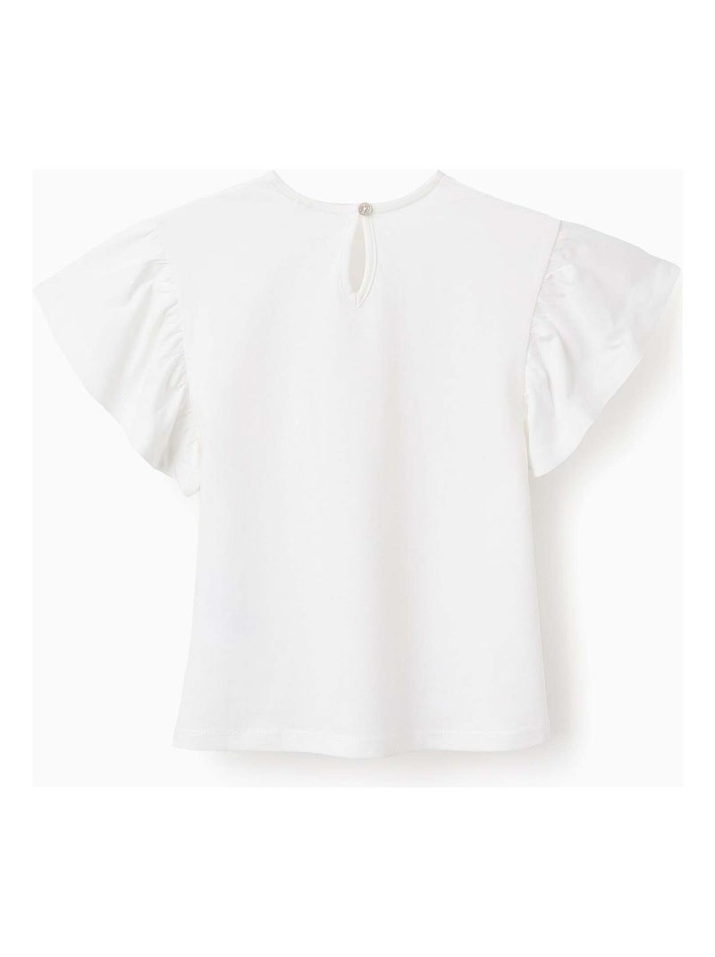 T-shirt avec Volants et Poche en Crochet Blanc - Kiabi