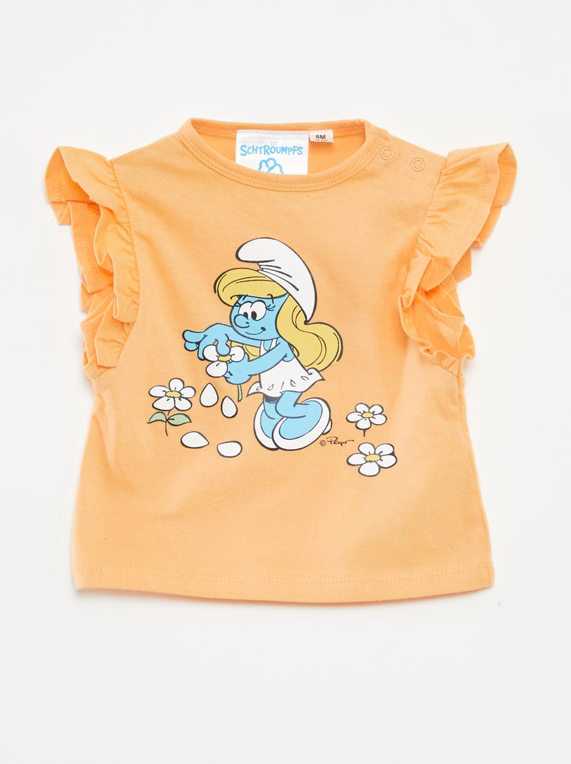 T-shirt avec volants 'Les Schtroumpfs' ORANGE - Kiabi