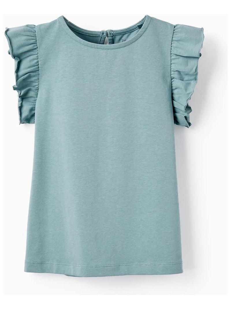 T-shirt avec Volants pour Fille manches courtes Bleu clair - Kiabi