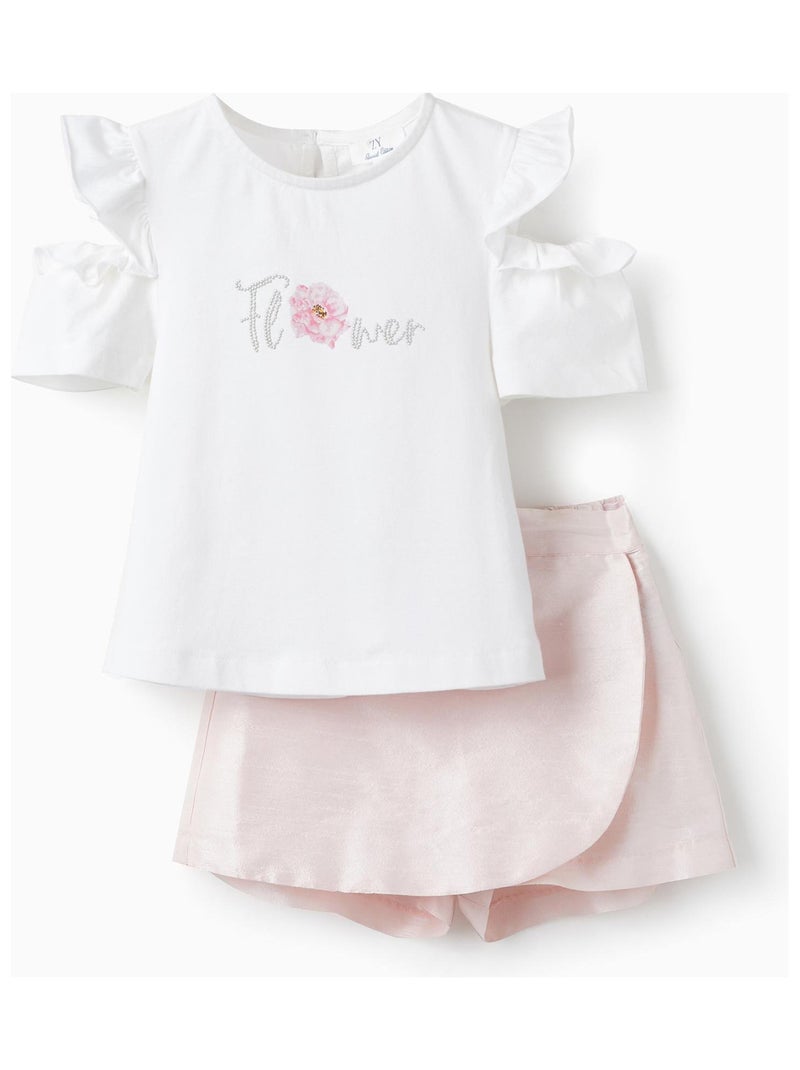 T-Shirt avec Volants + Short Jupe pour Fille 'Flower'  CÉRÉMONIE Rose - Kiabi