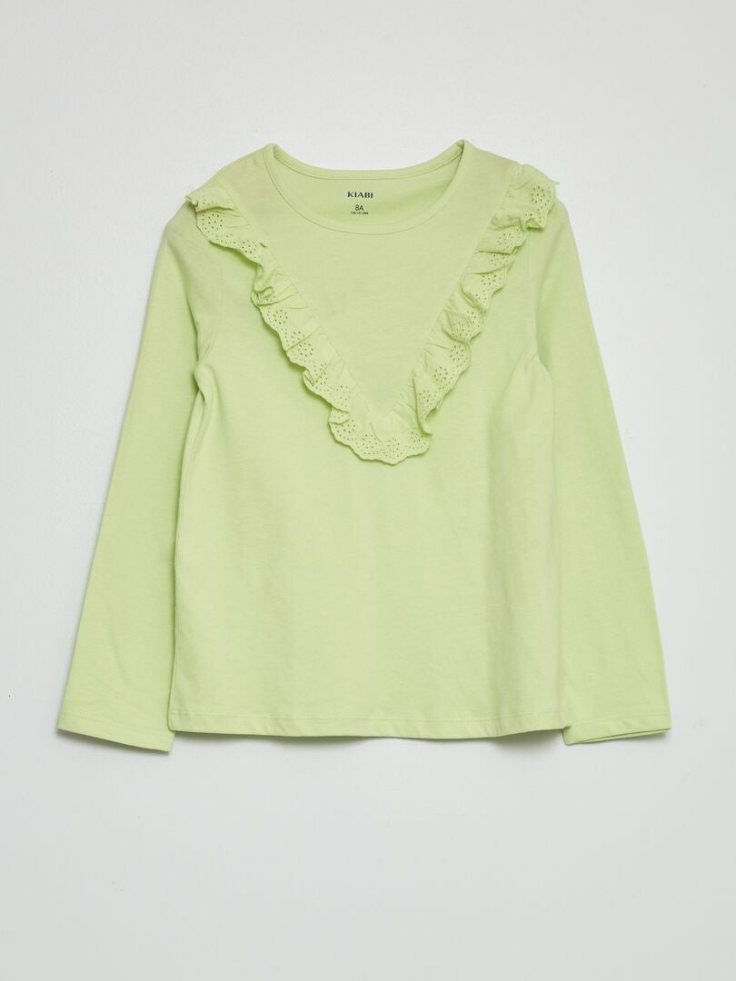 T-shirt avec volants Vert - Kiabi