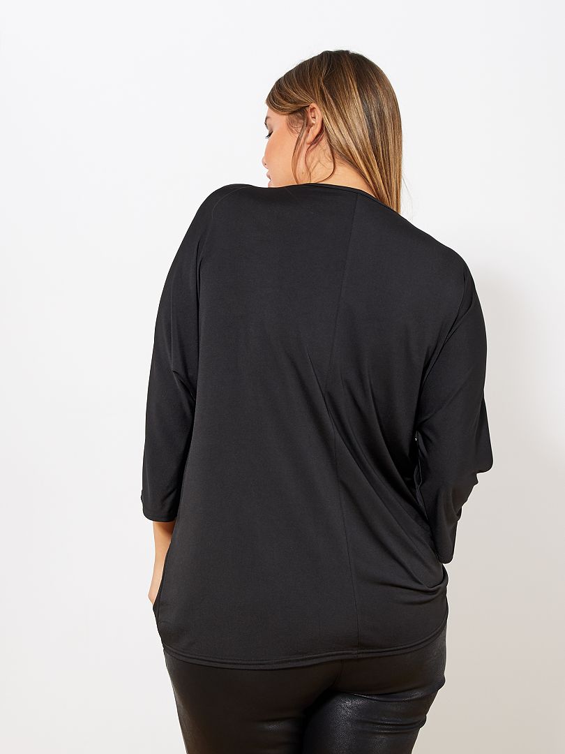 T-shirt Fantaisie Femme Paramita - Taille L, Noir Multicolore, Manches Longues, Matière Viscose Fluide